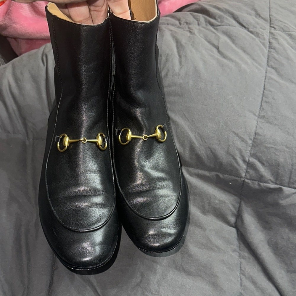 SOLD!! Gucci Black and Gold Ankle Boots with Sleek Design